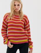 Pieces Multi Colored Stripe Waffle Knit Sweater