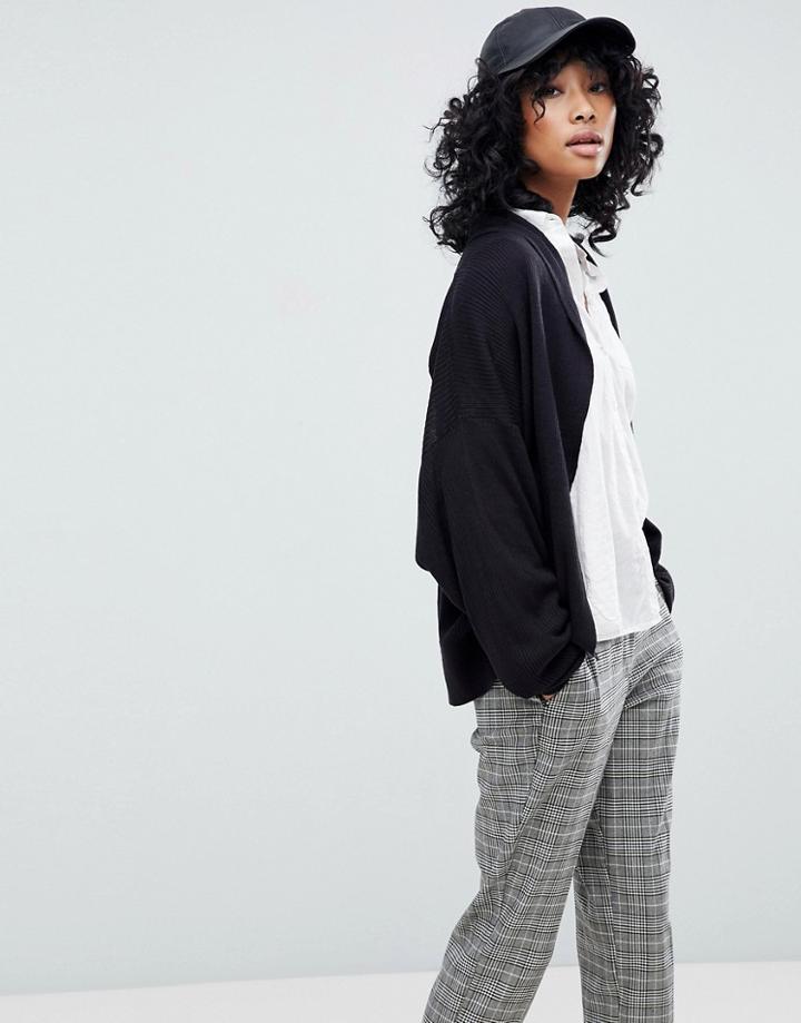 Asos Knitted Cardigan In Rib With Shawl Collar - Black
