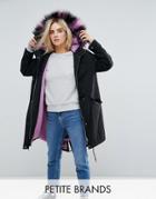 Noisy May Petite Parka With Faux Fur Hood - Black
