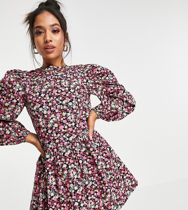 Miss Selfridge Petite Dropped Hem Smock Dress In Black