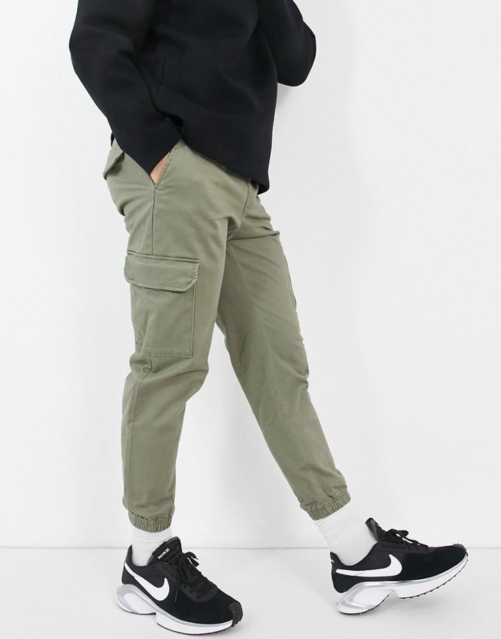 Jack & Jones Intelligence Cuffed Pants With Cargo Pocket In Khaki-green