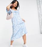 New Look Petite Floral Sweetheart Midi Dress In Blue Pattern-blues