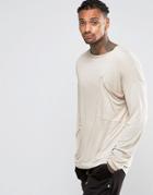 Asos Bamboo Jersey Oversized Long Sleeve T-shirt With Drapey Pocket - Brown
