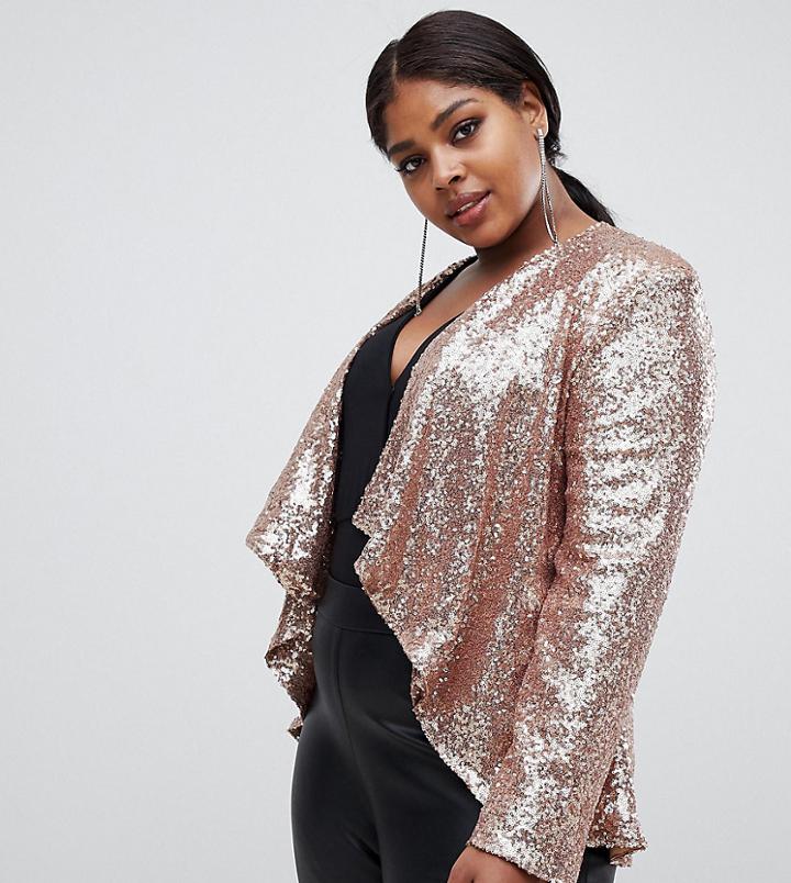 Club L Plus Sequin Drape Jacket - Pink