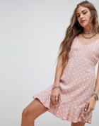 Motel Tea Dress In Spot And Stripe Print - Pink