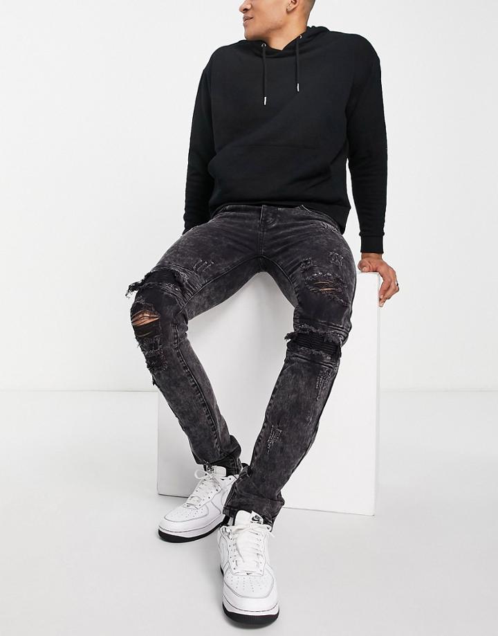 Sixth June Destroyed Denim Jeans In Black