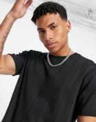 Topman Classic Fit T-shirt In Knitted Vertical Stripe Fabric In Black