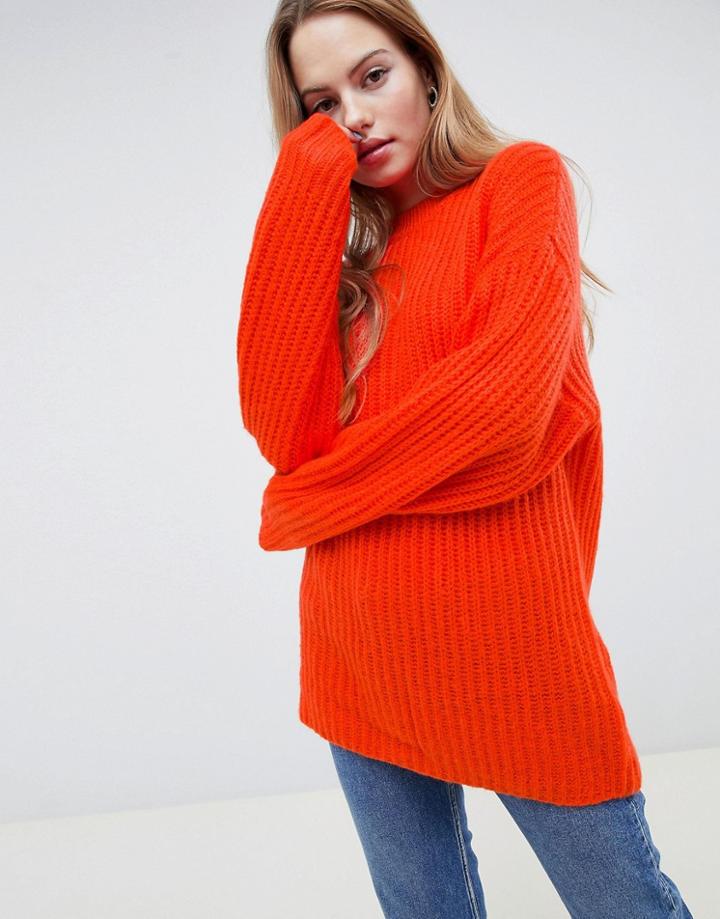 Asos Design Chunky Sweater In Rib With Crew Neck-red