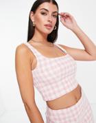 Asos Design Square Neck Top In Pink Boucle - Part Of A Set-multi