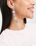 Asos Design Earrings In Heart Crystal Drop Design In Silver Tone
