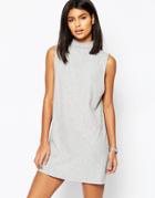 Asos Ribbed Drop Armhole Dress - Gray