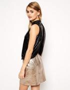 Asos Top With High Neck And Open Back In Sequins - Black