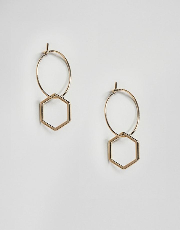 Orelia Gold Plated Hexagon Charm Hoop Earrings - Gold