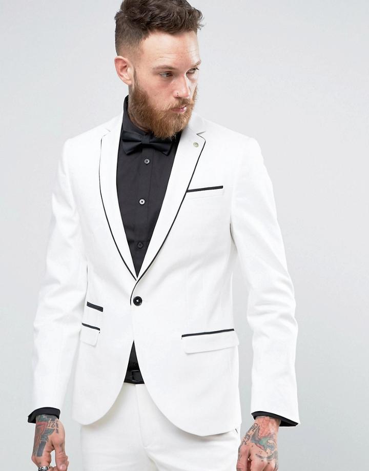 Noose & Monkey Super Skinny Suit Jacket With Piping - White