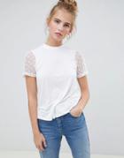 Asos Design High Neck T-shirt With Dobby Mesh Sleeve - White