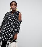 River Island Plus Ruffle Cold Shoulder Polka Dot Dress - Black