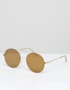 Asos Lightweight Metal Round Sunglasses In Gold - Gold