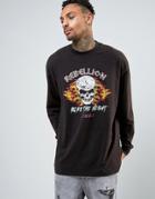 Asos Acid Wash Oversized Long Sleeve T-shirt With Skull Print - Black