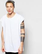 Asos Super Oversized T-shirt With Sccop Neck And Raw Sleeves In White - White
