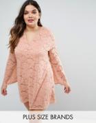 Ax Paris Plus Dress In Lace With Flute Sleeves - Pink