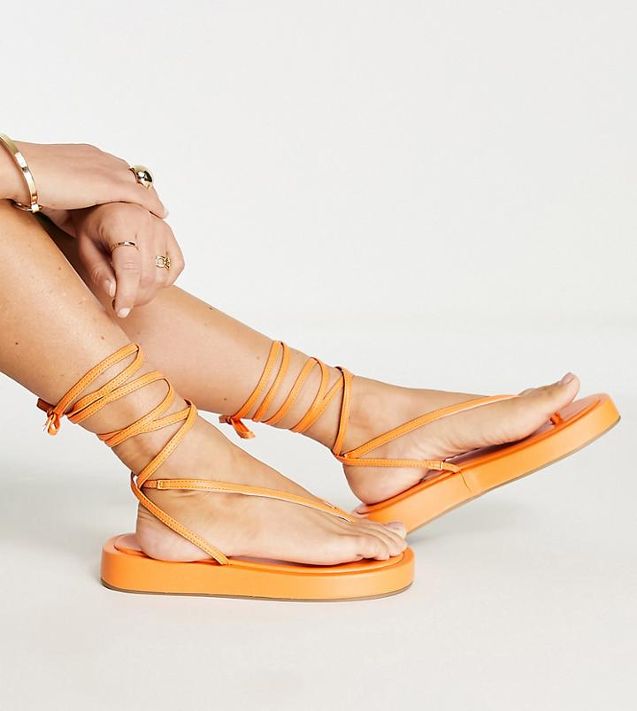 Public Desire Wide Fit Beachbabe Flatform Sandals In Neon Orange