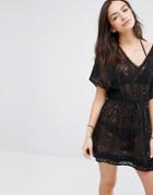 Oasis Cutwork Lace Kimono - Black