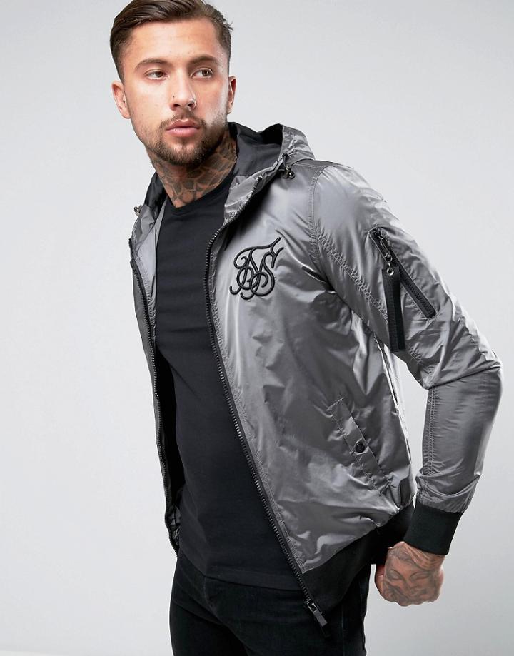 Siksilk Metallic Bomber Jacket In Gray - Gray