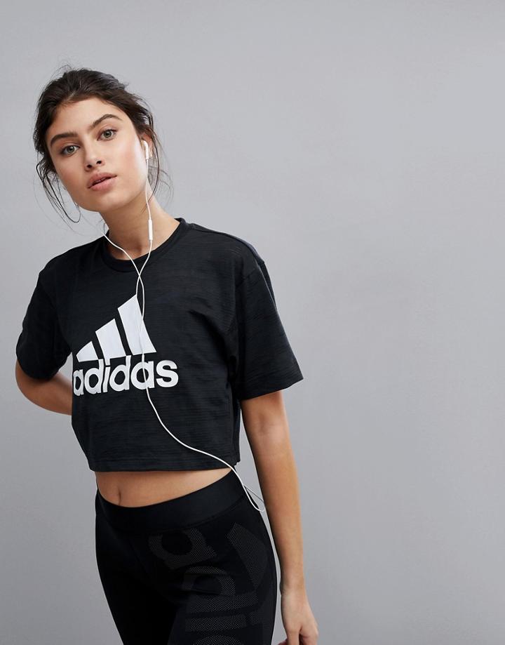 Adidas Training Aeroknit Crop Tee In Black - Black