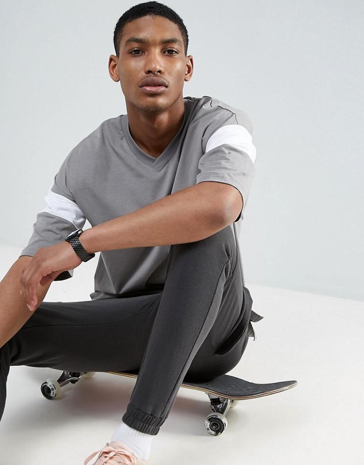 Asos Oversized T-shirt With V Neck And Cut & Sew - White