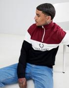 Fred Perry Sports Authentic 90s Logo 1/4 Zip Panel Sweat In Black/burgundy - Black