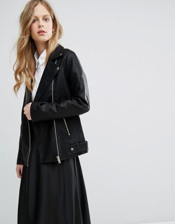 Miss Selfridge Oversized Leather Look Biker Jacket - Black