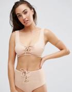 Asos Fuller Bust Eyelet Lace Up Crop Bikini Top Dd-f