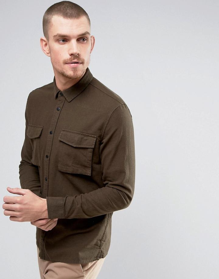 Kiomi Military Shirt In Regular Fit - Green