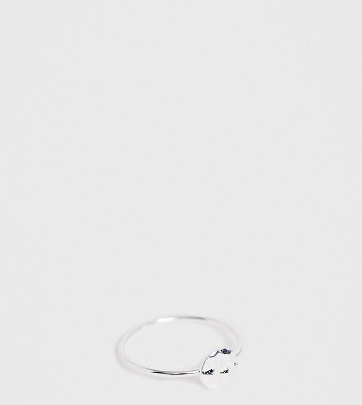 Asos Design Sterling Silver Ring With Hammered Circle - Silver
