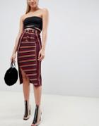 Asos Design Stripe Midi Pencil Skirt With D-ring-multi
