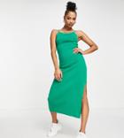 Asos Design Petite Knitted Maxi Dress With Square Neck In Green