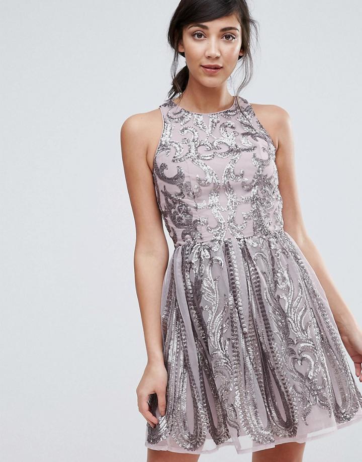 Little Mistress Sequinned Skater Dress - Silver