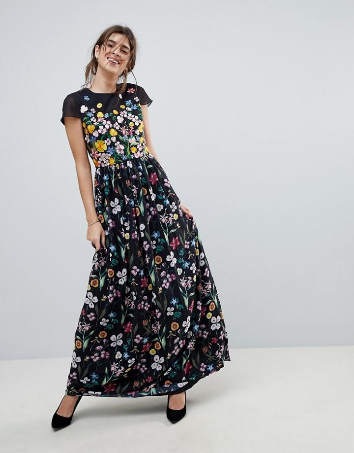 Ted Baker Embroidered Floral Mariz Maxi Dress - Black