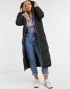 Brave Soul Marcella Long Padded Parka Jacket With Faux Fur Trim Hood-black