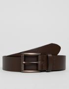 Asos Design Leather Wide Belt In Brown With Burnished Roller Buckle - Brown