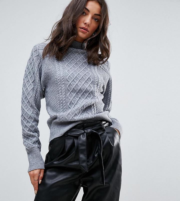 Vero Moda Tall Cable Knit Sweater - Gray