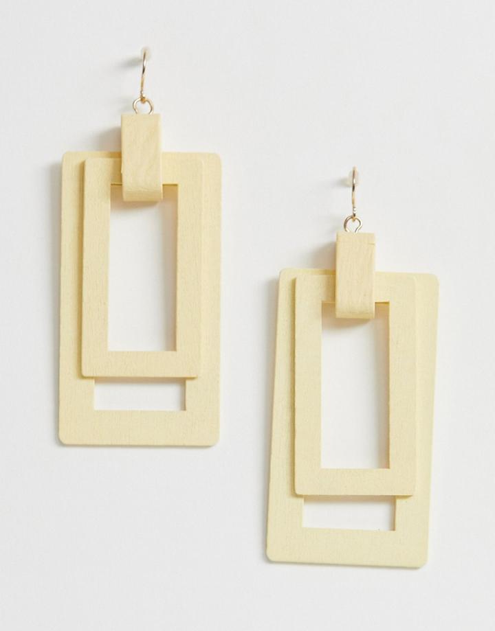 Asos Design Earrings In Open Rectangle Wood Design - Multi