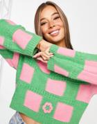 Asos Design Sweater With Patchwork And Crochet Flowers-pink
