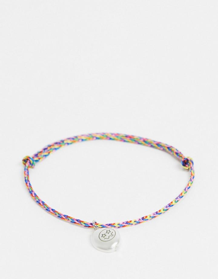 Asos Design Skinny Cord Anklet With Faux Pearl Smile Charm In Rainbow-multi