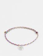 Asos Design Skinny Cord Anklet With Faux Pearl Smile Charm In Rainbow-multi