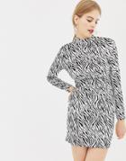 Parisian High Neck Velvet Dress In Zebra Print - Black