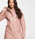 Missguided Tall Oversized Faux Leather Shirt Dress In Rust-neutral