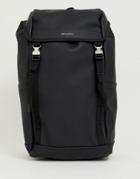 Asos Design Faux Leather Backpack In Black With Double Straps And Contrast Elastic - Black