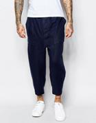 Asos Drop Crotch Joggers In Cropped Length In Navy Textured Fabric - Navy