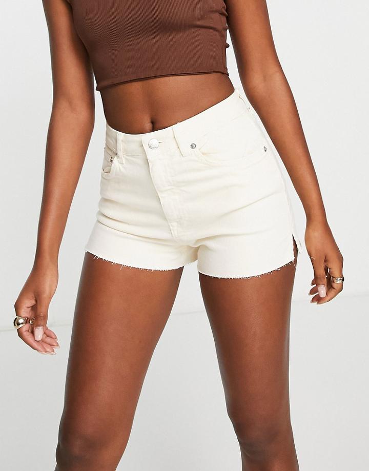 Na-kd Raw Hem Denim Shorts In Cream-white